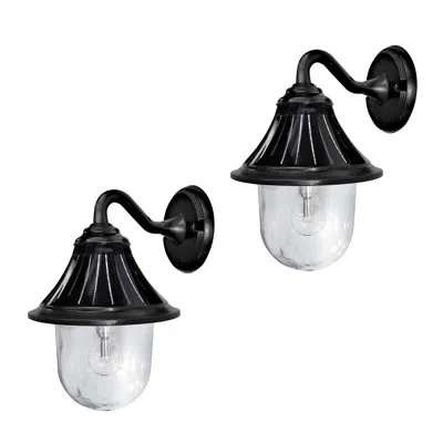 Gama Sonic Orion 13 In. Black Dusk To Dawn Outdoor Solar Lantern Sconce With 150 Lumen Led Bulb 2(pk) In Matte Black