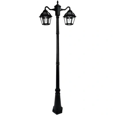 Gama Sonic Polaris Double-headed Solar Lamp Post (full) In Matte Black
