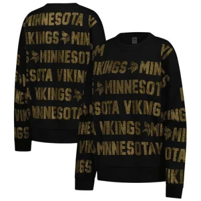 Gameday Couture Black Minnesota Vikings Oversized Hype Era Rhinestone Text Sweatshirt