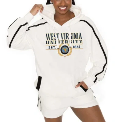 Gameday Couture Cream West Virginia Mountaineers Down, Set, Go Pullover Hoodie And Shorts Set In Metallic