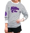 Gameday Couture Kansas State University Striped Elbow Patch Tee In White/grey In Multi