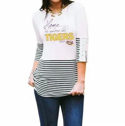 GAMEDAY COUTURE LSU BUTTON-LACE TOP IN WHITE