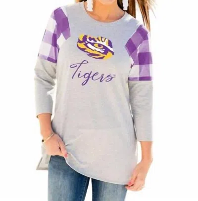 Gameday Couture Lsu Get In Check Tunic In Grey/purple In White