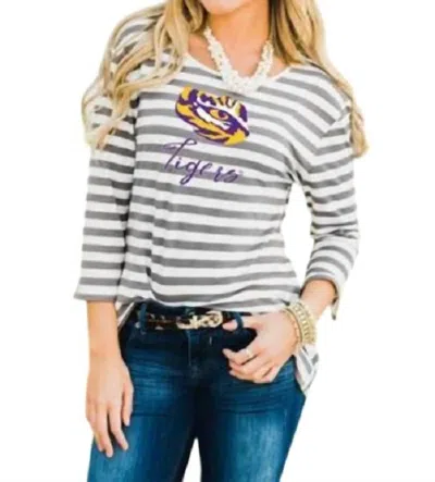 Gameday Couture Lsu Stay A While Top In White/grey In Multi