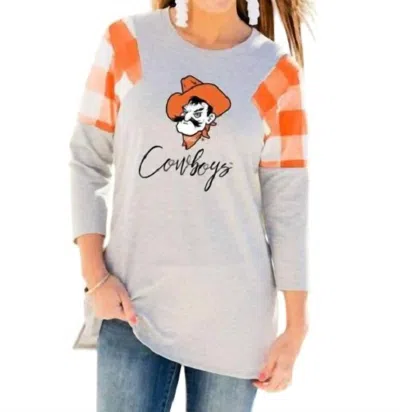Gameday Couture Oklahoma State University Get In Check Tunic In Grey/orange In Multi