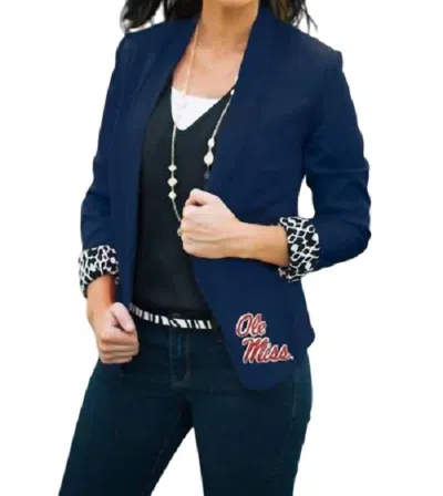 Gameday Couture Ole Miss Ikat Logo Lined Blazer In Navy In Animal Print
