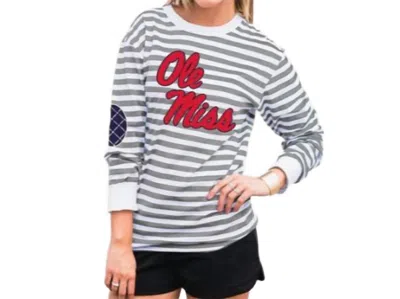 Gameday Couture Ole Miss Striped Elbow Patch Tee In White/grey In Blue