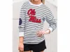 Gameday Couture Ole Miss Striped Elbow Patch Tee In White/grey In Multi