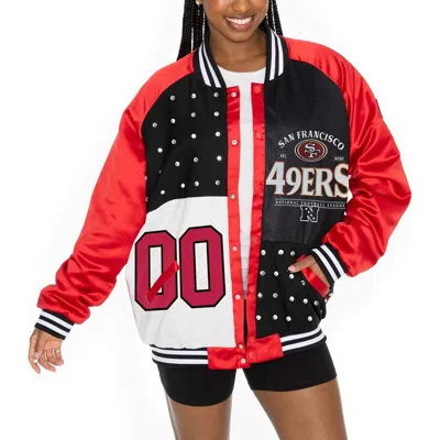 Gameday Couture Scarlet/black San Francisco 49ers Oversized Hot Shot Rhinestone Throwback Full-snap