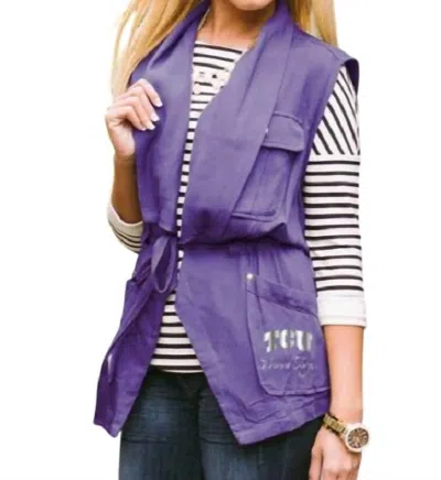 GAMEDAY COUTURE TCU LOGO DRAWSTRING VEST IN PURPLE