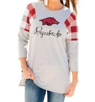 Gameday Couture University Of Arkansas Get In Check Tunic In Grey/red In Gray