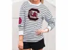 Gameday Couture University Of South Carolina Striped Elbow Patch Tee In White/grey In Multi