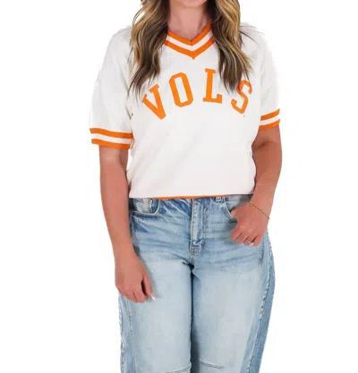 Gameday Couture University Of Tennessee Varsity V-neck Sweater In White In Neutral