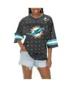 Gameday Couture Women's Anthracite Miami Dolphins Kickoff Time Allover Rhinestone Sports Stripe Jersey V-neck T-shir In Anthracite