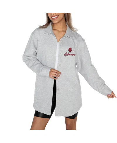 Gameday Couture Women's Ash Arkansas Razorbacks Foundation Full-button Long Sleeve Overshirt In Gray
