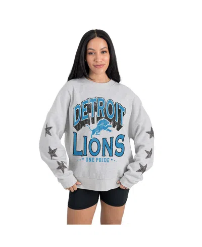 Gameday Couture Women's Ash Detroit Lions Resilience Relaxed Rhinestone Pullover Sweatshirt In Multi