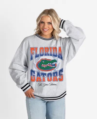Gameday Couture Women's Ash Florida Gators Oversized Fade Route Ringer Stripe Sweatshirt In Gray