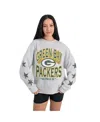 Gameday Couture Women's Ash Green Bay Packers Resilience Relaxed Rhinestone Pullover Sweatshirt In Animal Print