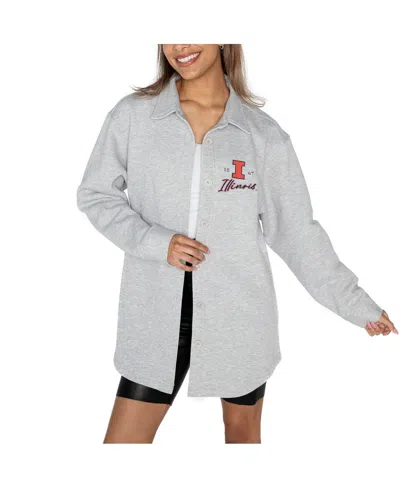 Gameday Couture Women's Ash Illinois Fighting Illini Foundation Full-button Long Sleeve Overshirt In Gray