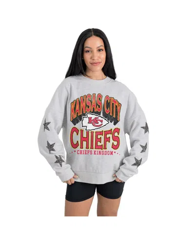 Gameday Couture Women's Ash Kansas City Chiefs Resilience Relaxed Rhinestone Pullover Sweatshirt In Gray