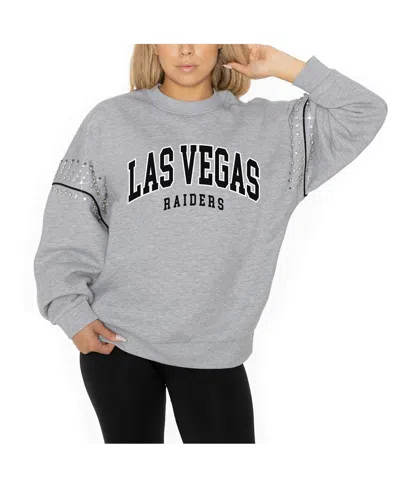 Gameday Couture Women's Ash Las Vegas Raiders Rhinestone Drop Shoulder Oversized Fleece Pullover Sweatshirt In Gray
