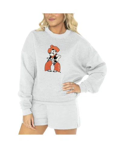 GAMEDAY COUTURE WOMEN'S ASH OKLAHOMA STATE COWBOYS TEAM EFFORT PULLOVER SWEATSHIRT SHORTS SLEEP SET