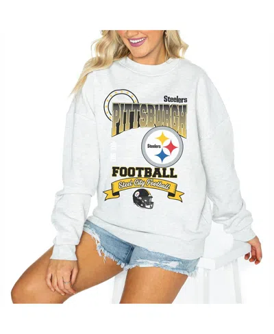 Gameday Couture Women's Ash Pittsburgh Steelers Oversized Run The Show Pullover Sweatshirt In Gray