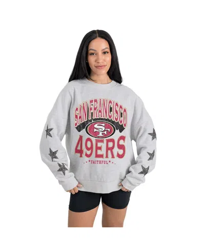 Gameday Couture Women's Ash San Francisco 49ers Resilience Relaxed Rhinestone Pullover Sweatshirt In Gray