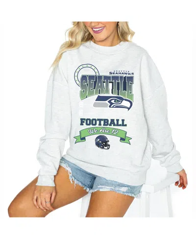 Gameday Couture Women's Ash Seattle Seahawks Oversized Run The Show Pullover Sweatshirt In White