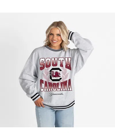 Gameday Couture Women's Ash South Carolina Gamecocks Oversized Fade Route Ringer Stripe Sweatshirt In Multi