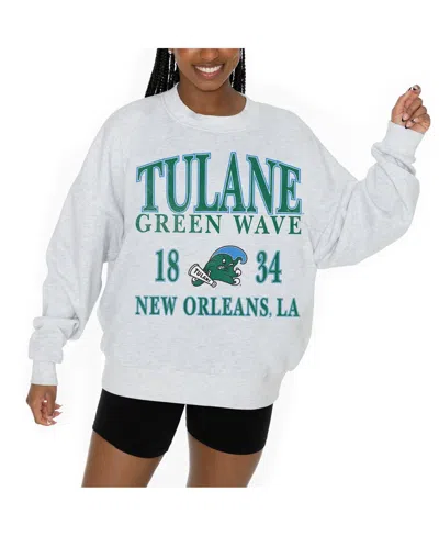 Gameday Couture Women's Ash Tulane Green Wave Premium Fleece Pullover Sweatshirt In Black