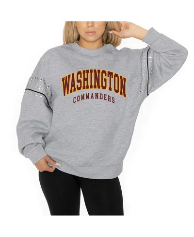 Gameday Couture Women's Ash Washington Commanders Rhinestone Drop Shoulder Oversized Fleece Pullover Sweatshirt In Gray