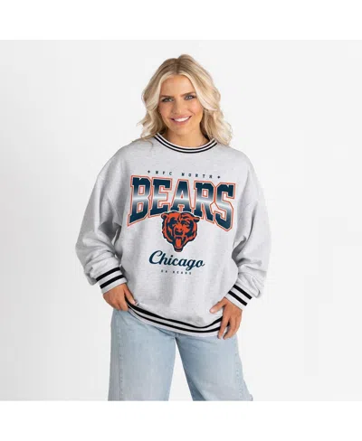 Gameday Couture Women's Ash/black Chicago Bears Oversized Gridiron Drive Ringer Stripe Sweatshirt In Multi