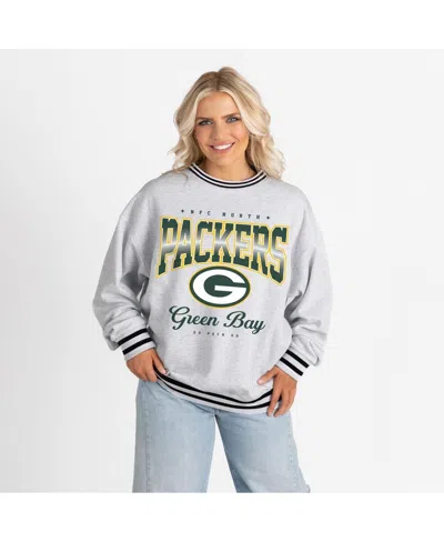 Gameday Couture Women's Ash/black Green Bay Packers Oversized Gridiron Drive Ringer Stripe Sweatshirt In Gray