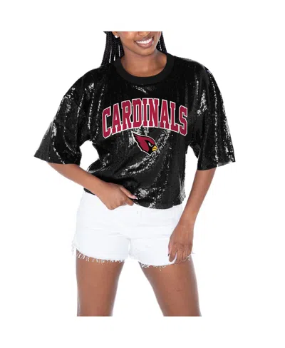 GAMEDAY COUTURE WOMEN'S BLACK ARIZONA CARDINALS RISE UP SEQUIN CROPPED T-SHIRT