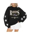 Gameday Couture Women's Black Baltimore Ravens Rhinestone Star Sleeve Settle The Score Tri-blend Pullover In Black