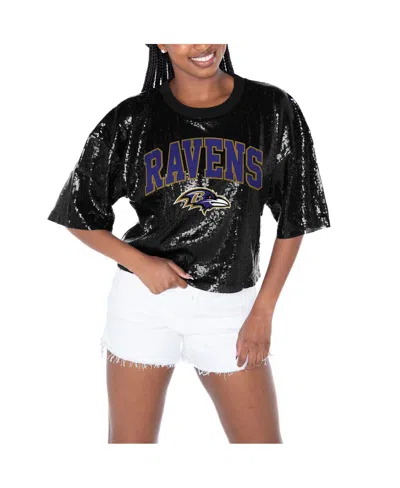 Gameday Couture Women's Black Washington Commanders Rise Up Sequin Cropped T-shirt