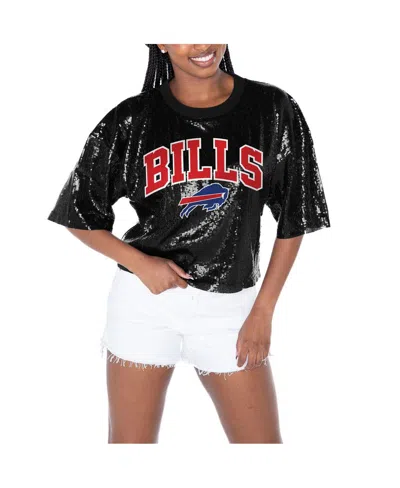 GAMEDAY COUTURE WOMEN'S BLACK BUFFALO BILLS RISE UP SEQUIN CROPPED T-SHIRT
