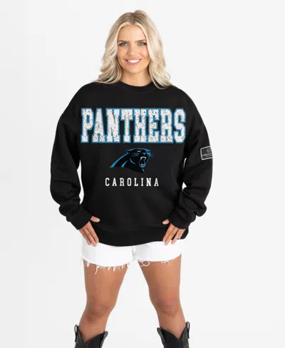 Gameday Couture Women's Black Carolina Panthers Oversized Level Up Black Label Premium Fleece Sweatshirt