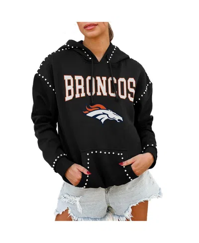 Gameday Couture Women's Black Denver Broncos Catch The Vibe Studded Pullover Hoodie