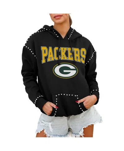 Gameday Couture Women's Black Green Bay Packers Catch The Vibe Studded Pullover Hoodie