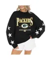 Gameday Couture Women's Black Green Bay Packers Rhinestone Star Sleeve Settle The Score Tri-blend Pullover In Black