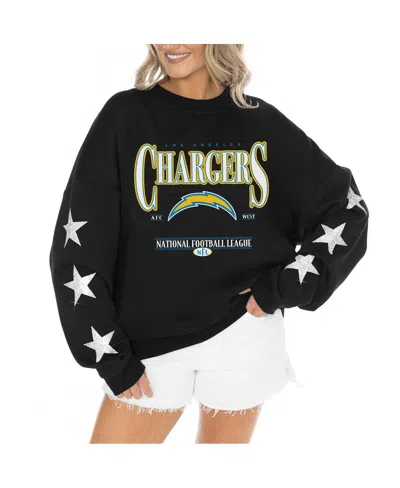 Gameday Couture Women's Black Los Angeles Chargers Rhinestone Star Sleeve Settle The Score Tri-blend Pullover