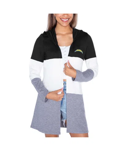 GAMEDAY COUTURE WOMEN'S BLACK LOS ANGELES CHARGERS TRI-BLEND COLOR BLOCK LIGHTWEIGHT CARDIGAN HOODIE