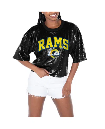 Gameday Couture Women's Black Los Angeles Rams Rise Up Sequin Cropped T-shirt