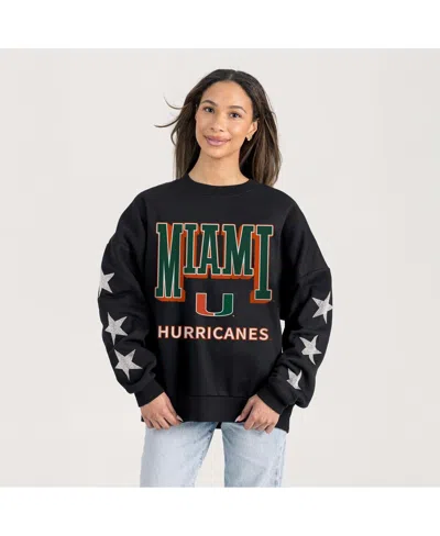 Gameday Couture Women's Black Miami Hurricanes Pure Victory Relaxed Rhinestone Pullover Sweatshirt