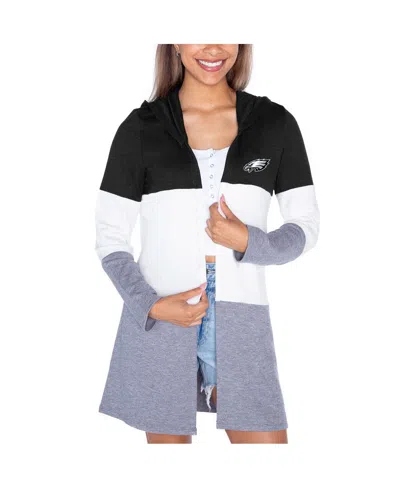 Gameday Couture Women's Black Philadelphia Eagles Tri-blend Color Block Lightweight Cardigan Hoodie