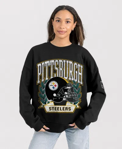 Gameday Couture Women's Black Pittsburgh Steelers Oversized Victory Lane Black Label Premium Fleece Sweatshirt