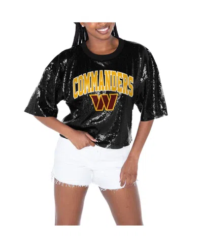 GAMEDAY COUTURE WOMEN'S BLACK WASHINGTON COMMANDERS RISE UP SEQUIN CROPPED T-SHIRT