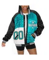 Gameday Couture Women's Black/aqua Miami Dolphins Oversized Hot Shot Rhinestone Throwback Full-snap Varsity Bomber J In Black,aqua